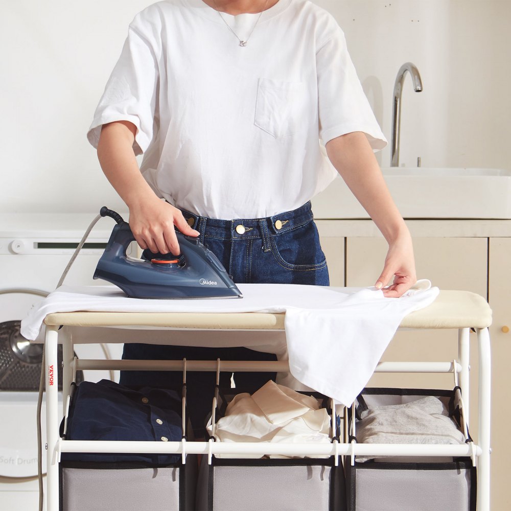 FW-705DA - Durable 3-Section Laundry Cart with Iron Frame & Wheels