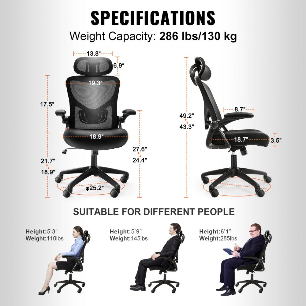 W-227C - Ergonomic Mesh Office Chair with Adjustable Headrest & Lumbar Support