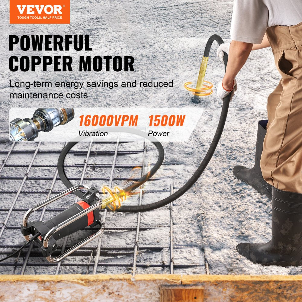JY150 - 1500W Electric Concrete Vibrator, 16000 VPM for Smooth Finishes