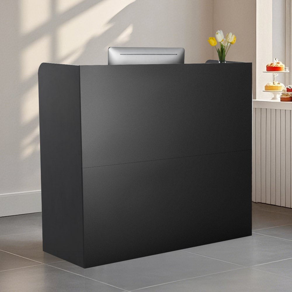 KLFD-03 - Durable Black Reception Desk with Lockable Storage, 47.24" x 18.90" x 43.31"