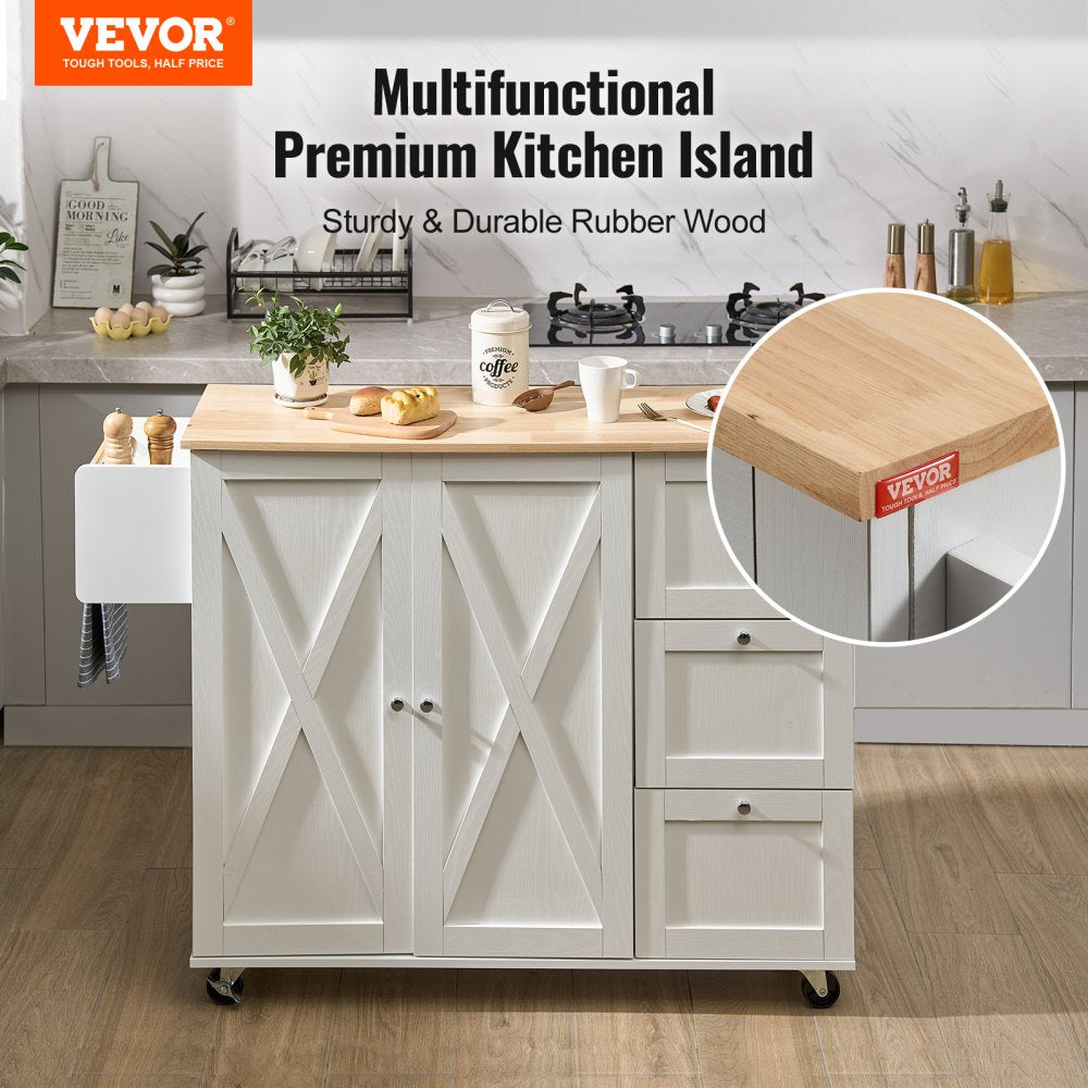 SR221265 - VEVOR Solid Wood Kitchen Island Cart with Drop Leaf & Storage