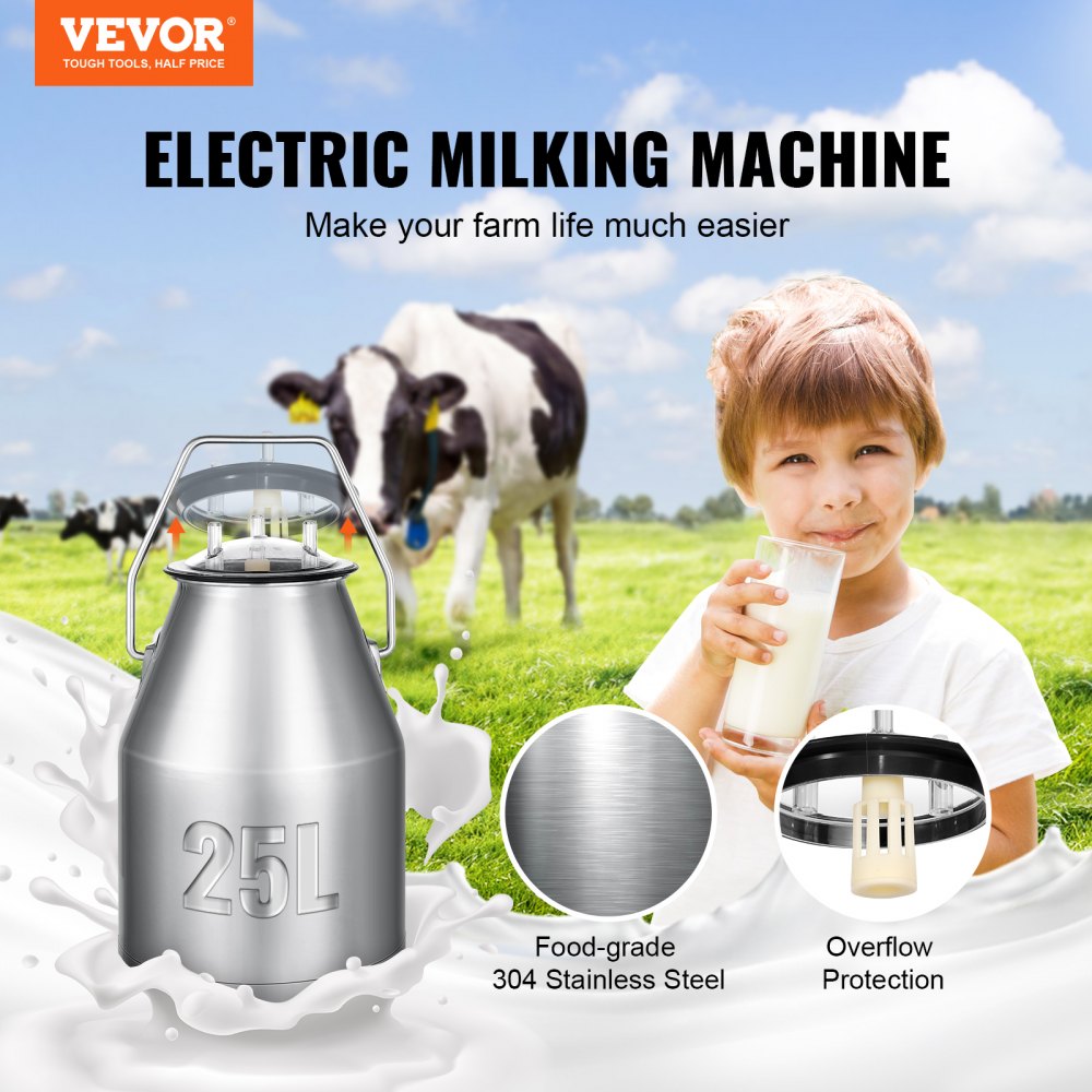 9JYZ-1 - 6.6-Gallon Stainless Steel Electric Cow Milking Machine
