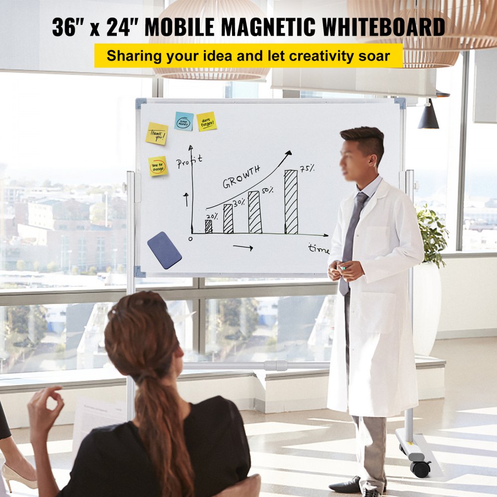 YDMB36X24 - Adjustable Mobile Whiteboard 24" x 36" with Magnetic Surface