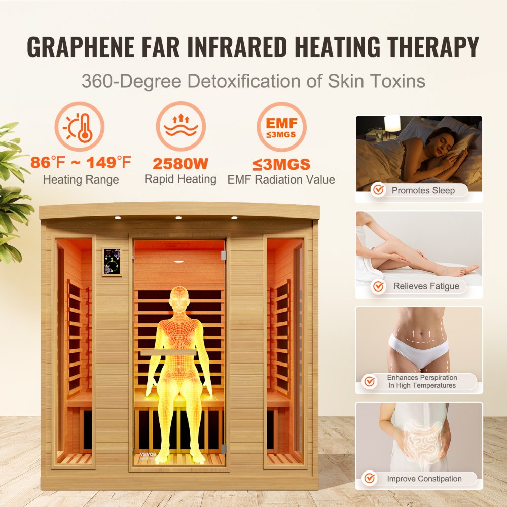 WJ-004 - 2580W Canadian Hemlock Sauna for 3-4 Person Comfort