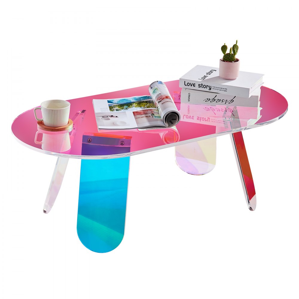 JYFB-0020B - Iridescent Acrylic Coffee Table, 37.4 x 19.7 x 13.8 in, Fully Assembled