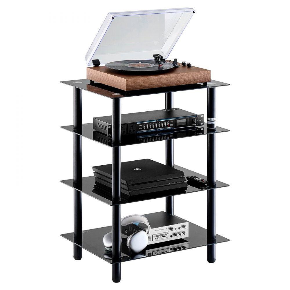 CSF-MS24302 - Adjustable 4-Tier Media Stand with Black Glass Shelves