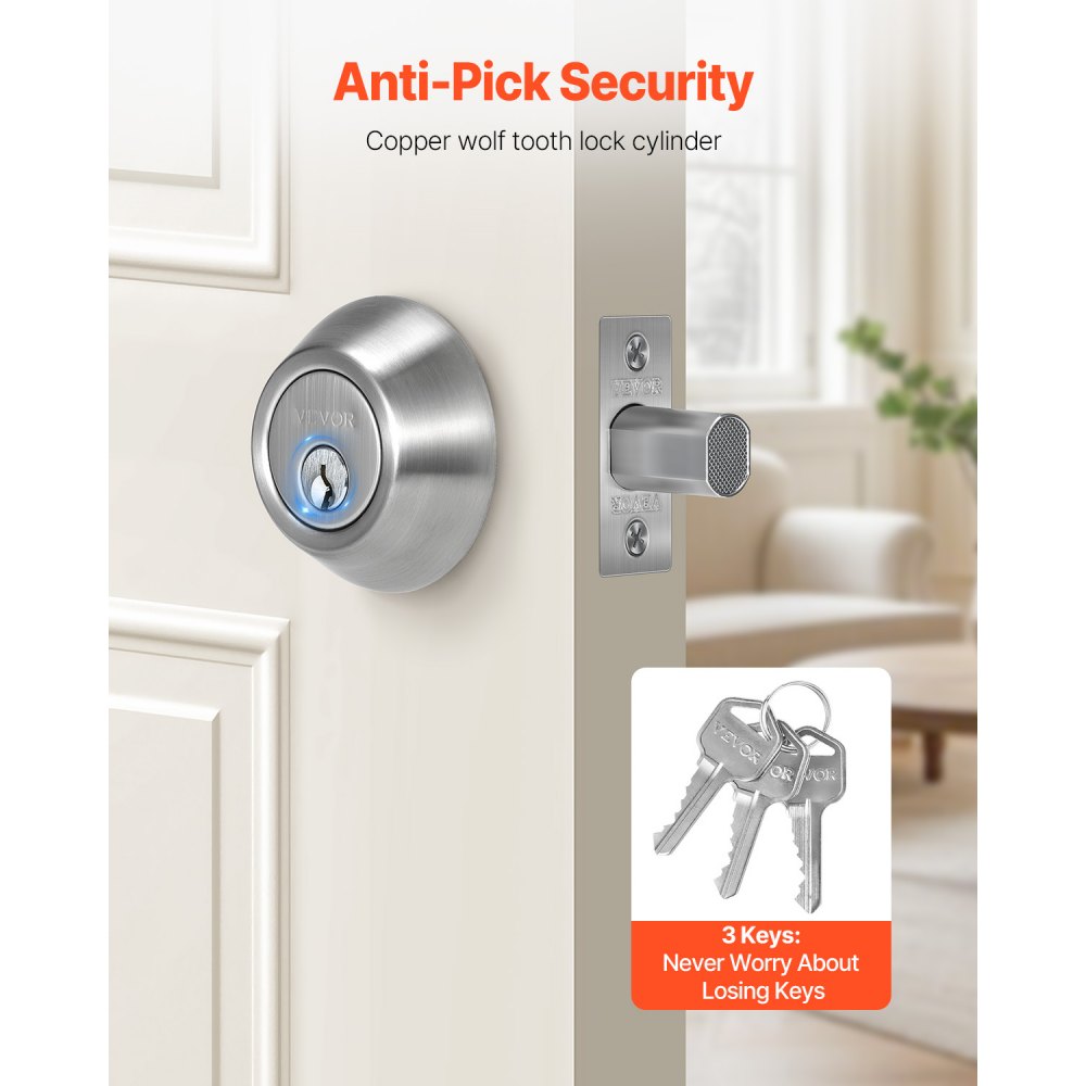 D101-SN - Durable Satin Nickel Deadbolt for Standard Doors 1-3/4” Thick