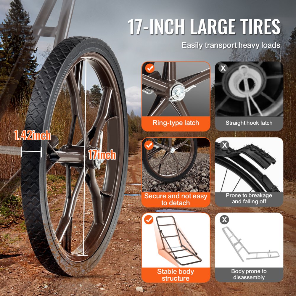 YL1701 - Heavy-Duty 500LB Folding Deer Cart with 17" Rubber Tires