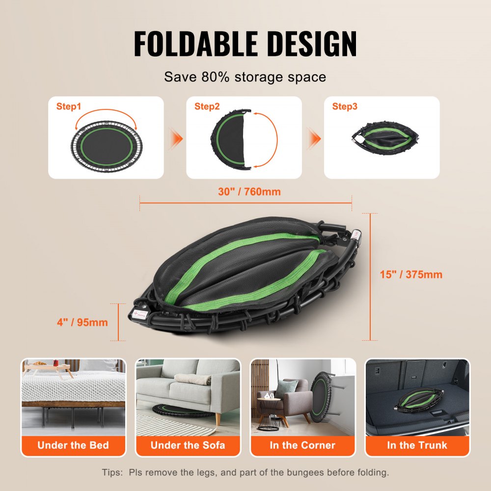 TX-B6232C-40in - 40" Foldable Mini Trampoline for Low-Impact Indoor Workouts