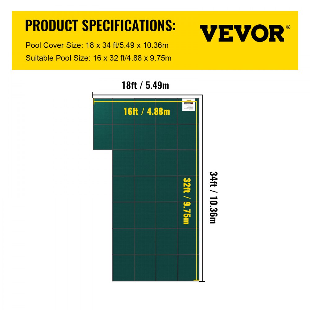 YYCM-9622 - 16ft x 32ft Polypropylene Pool Safety Cover with Hardware