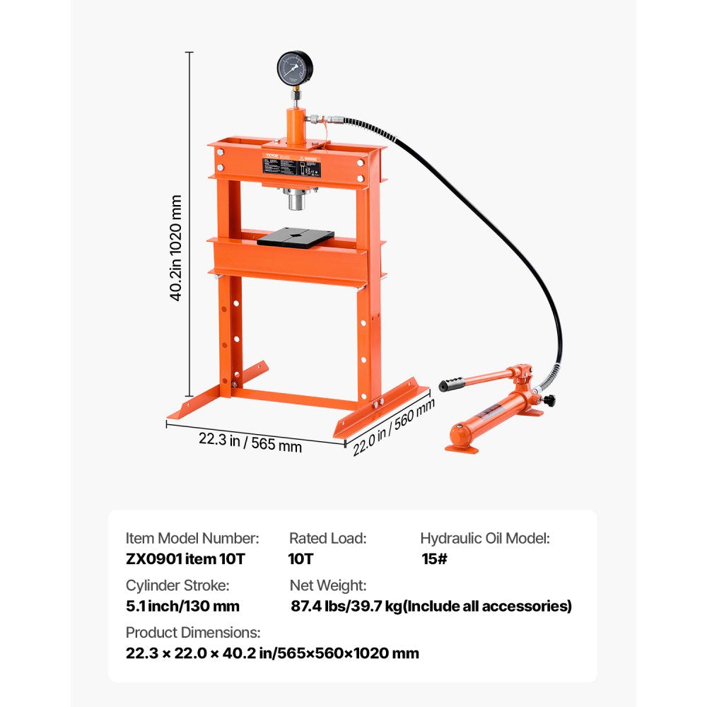 ZX0901 - Heavy-Duty 10T Hydraulic Shop Press for Reliable Component Assembly