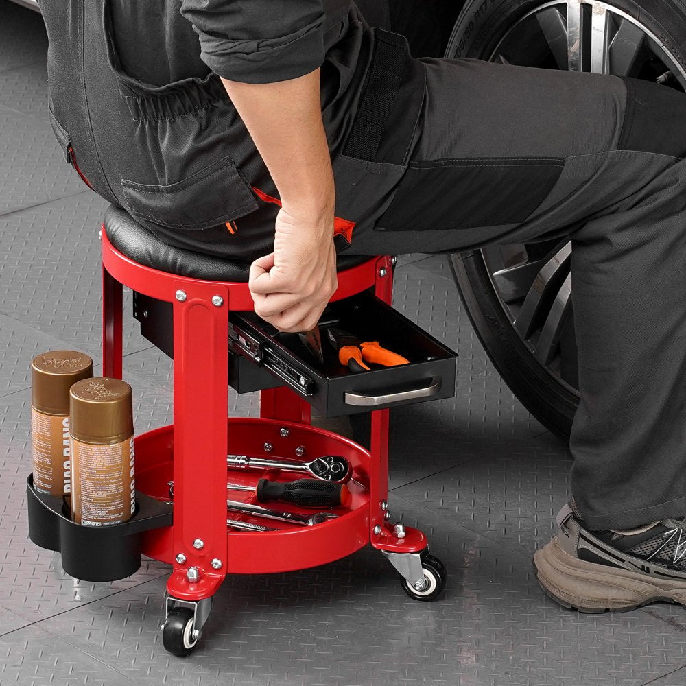 XF8307 - Heavy-Duty Rolling Mechanic Stool with Storage & 300 lbs Capacity