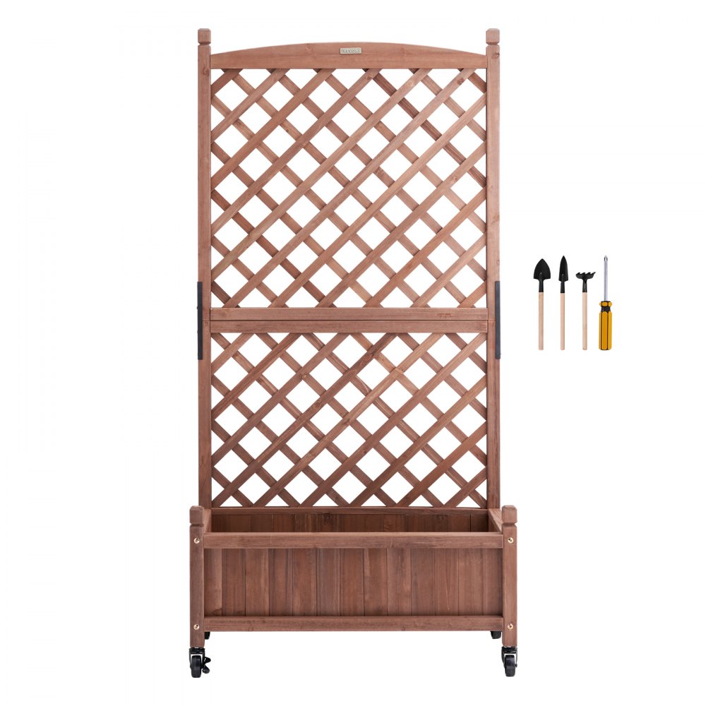 010579239752 - Durable 60"x13" Raised Garden Bed with Trellis for Climbing Plants