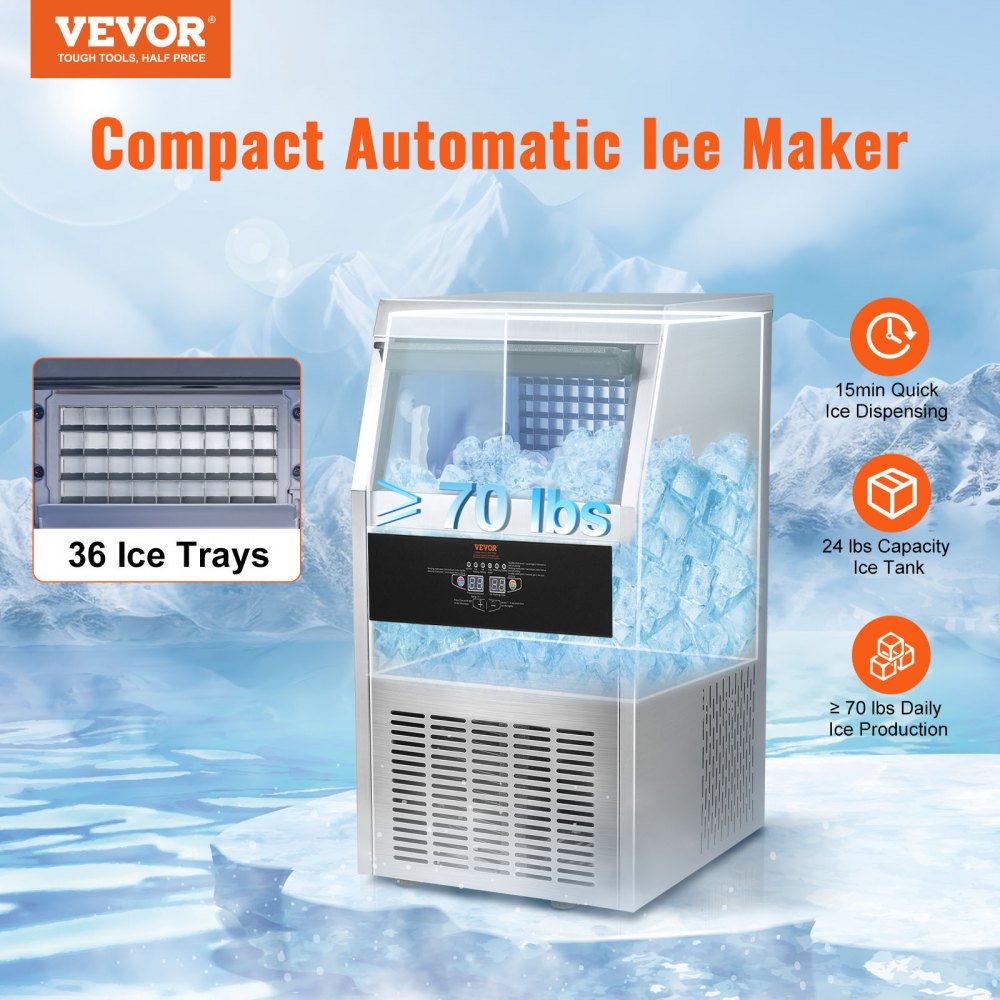010401570683 - High-Quality Stainless Steel Ice Maker, 90-100 lbs Daily Output