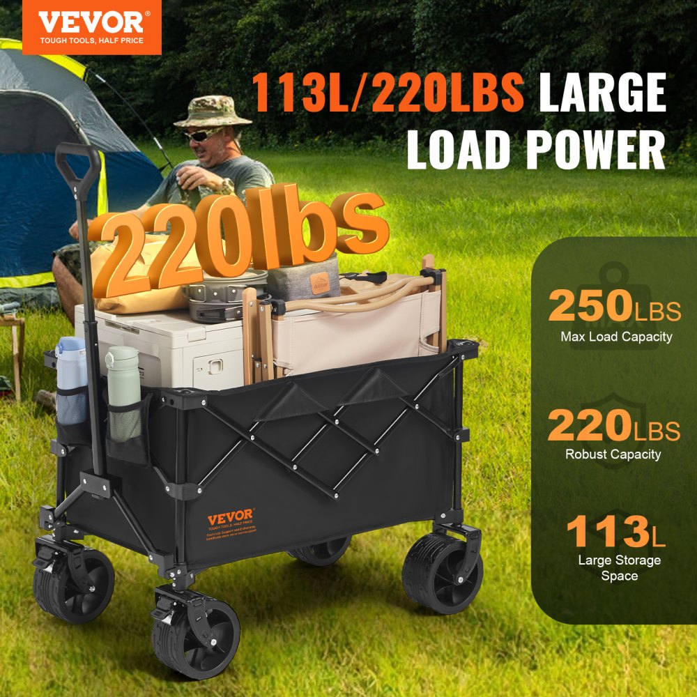W9 - Durable Collapsible Wagon with Sturdy Wheels, 250 lbs Capacity