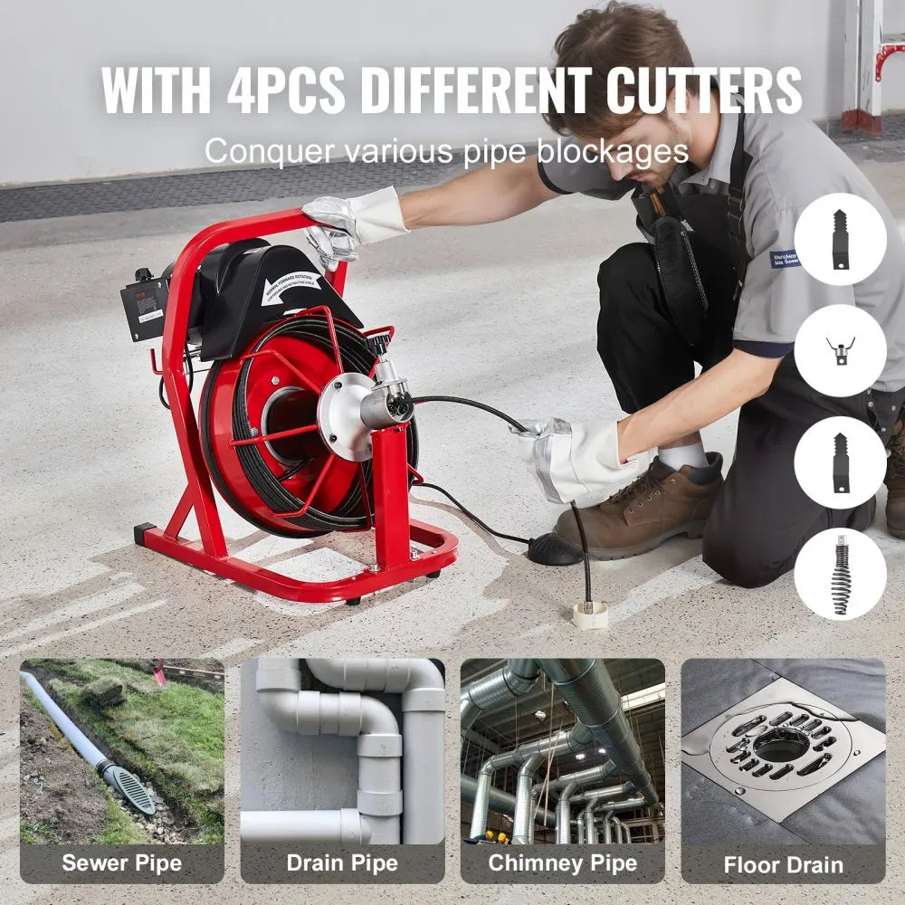 D1000 - 50FT Electric Drain Cleaner with Ergonomic Handle and 4 Cutters