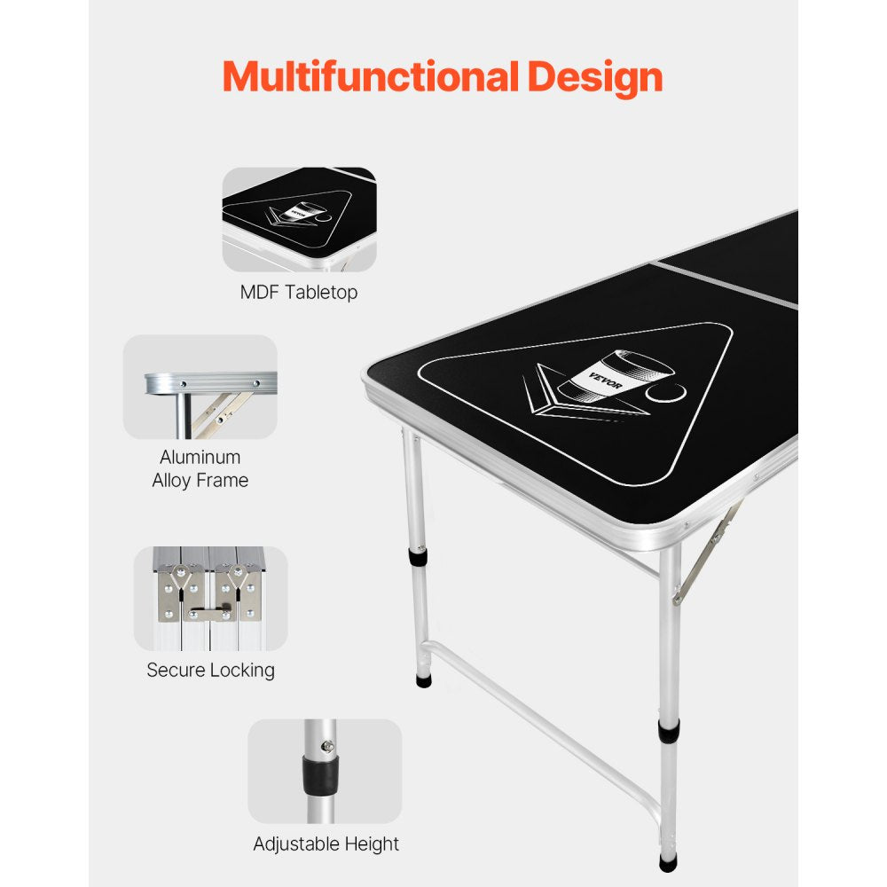 BP-01-2 - 8ft Folding Beer Pong Table with Storage & Carry Handle