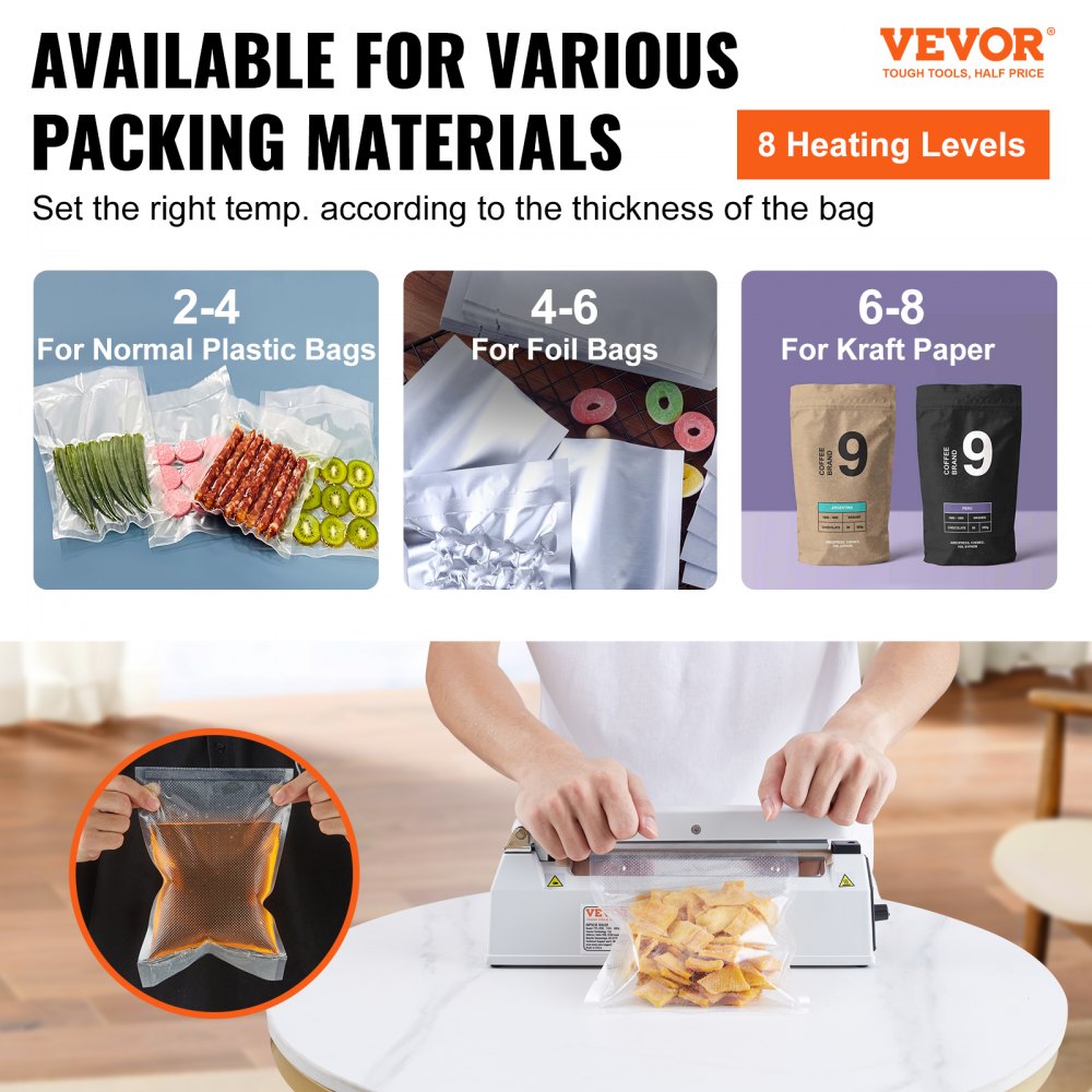 PFS-200L - 8" Manual Impulse Sealer with Adjustable Heat Settings