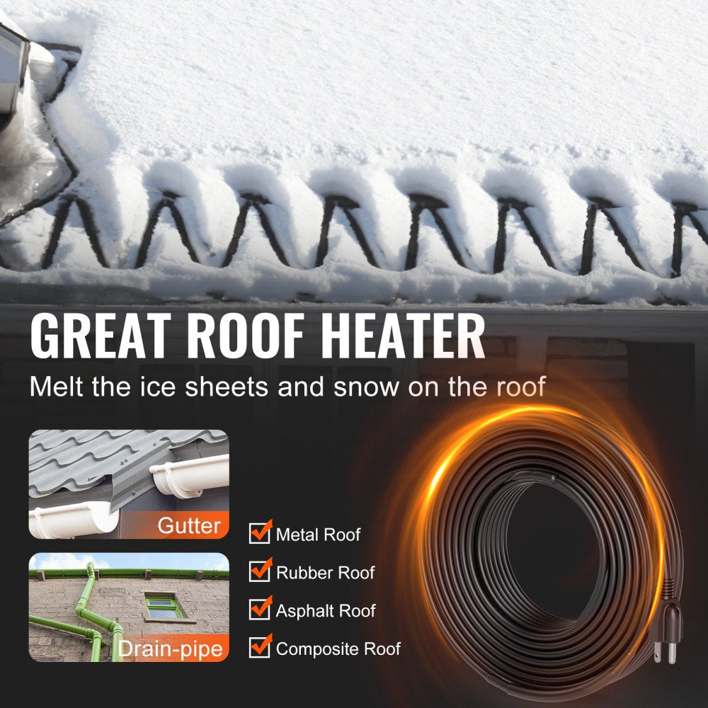 ETR series (5W/FT) - 80FT Self-Regulating Heating Cable for Roofs & Gutters