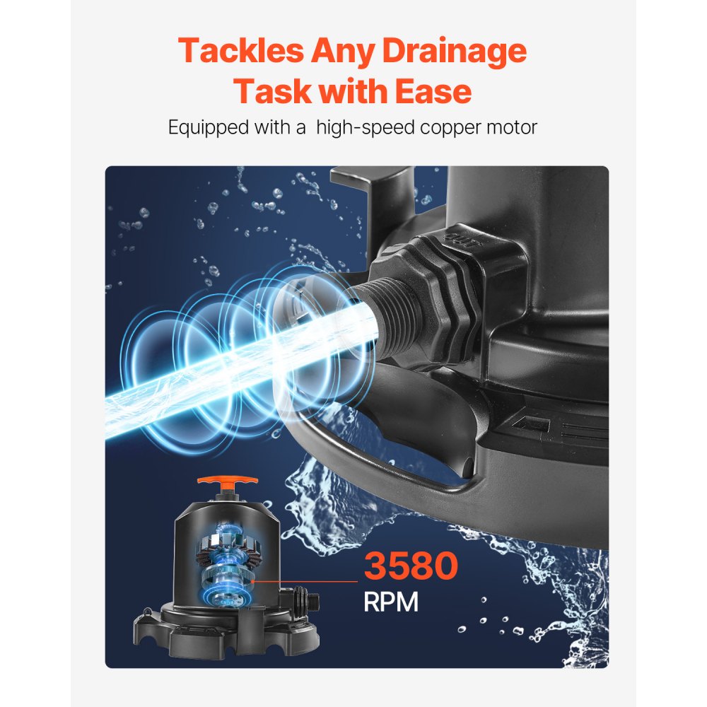 ZX30100 - Submersible Pool Cover Pump, 1/2 HP, 24 ft Lift, 25 ft Cord