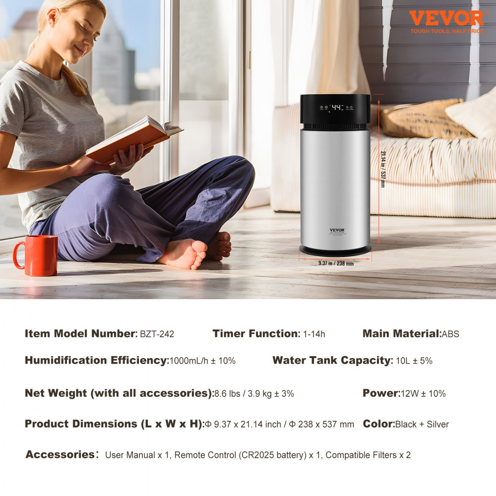 BZT-242 - 10L VEVOR Humidifier for Up to 270 sqft with Air Purification