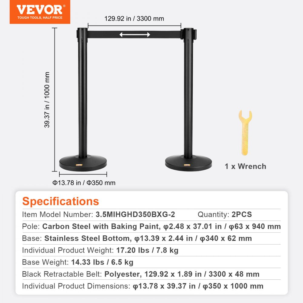 3.5MIHGHD350BXG-2 - Durable Carbon Steel Stanchions with 11ft Retractable Belt