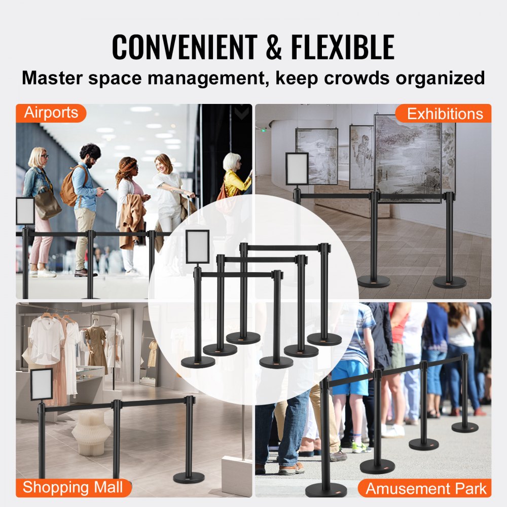 2MIHGHD1CPJD-6 - Durable Stainless Steel Crowd Control Stanchion with Sign Holder