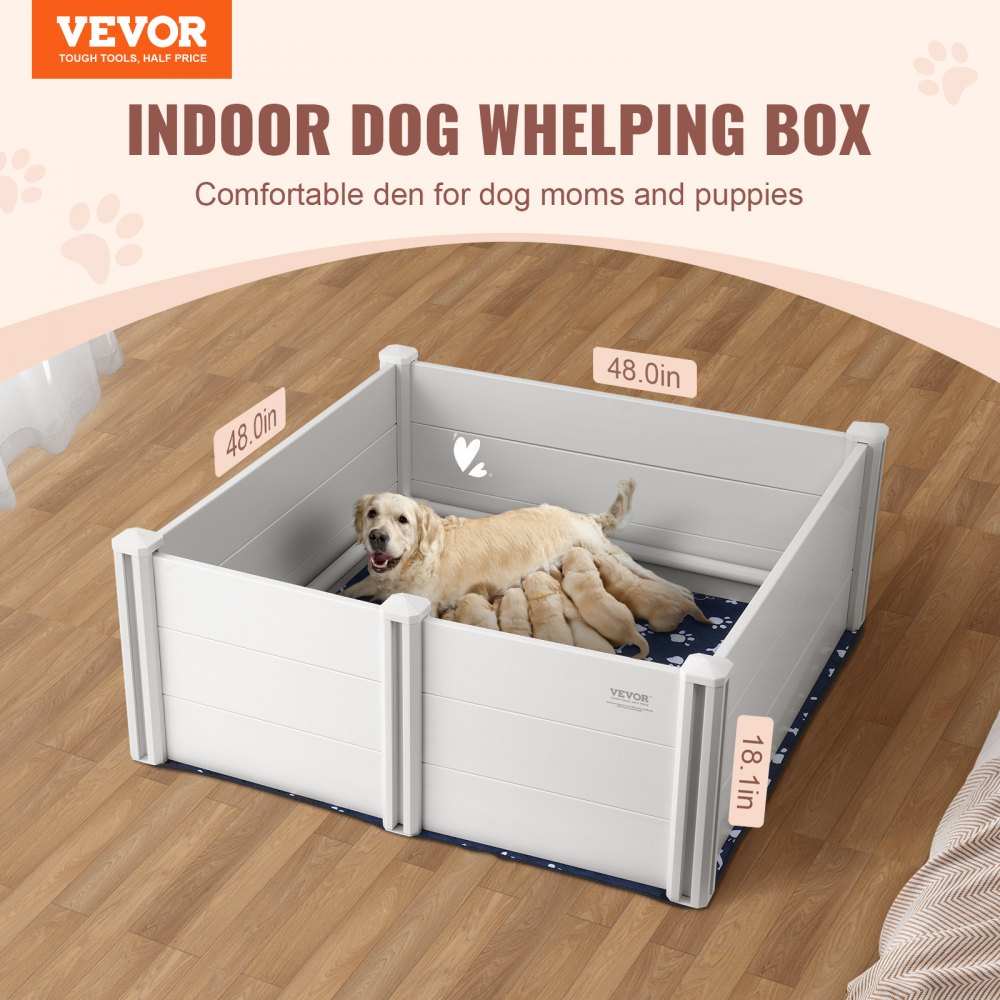 KH-CW01 - 48in PVC Dog Whelping Box with Rails & Pee Pads