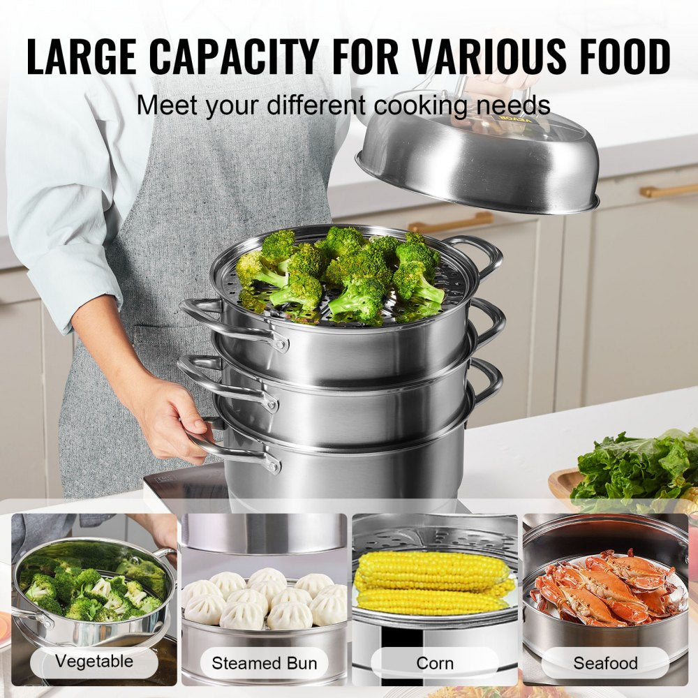 010689481061 - 5-Tier 11.8-Inch Stainless Steel Food Steamer with Glass Lid