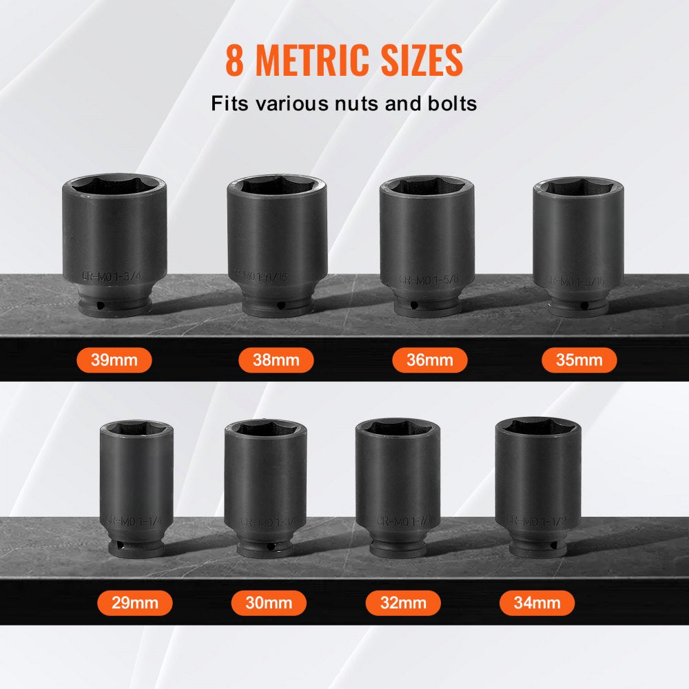 1/2ZTT3 - 8PCS Durable 1/2" Drive Axle Nut Socket Set