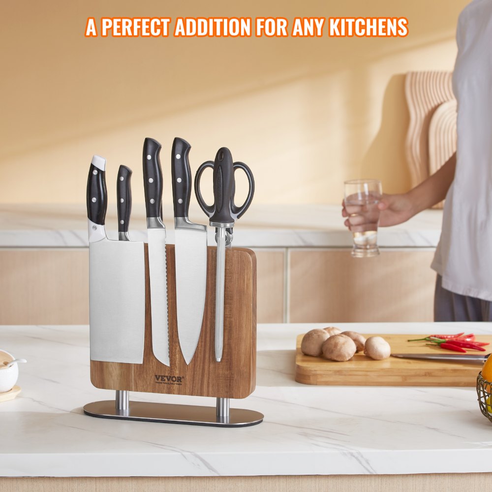 GM23091 - Elegant Acacia Wood Magnetic Knife Block for Organized Kitchen