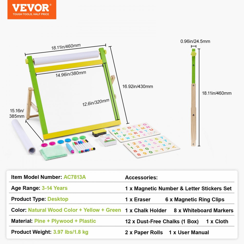 AC7813A - Double-Sided Kids Art Easel with Chalkboard & Whiteboard