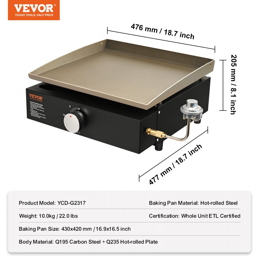 YCD-G2317 - Portable 16.9" Non-Stick Griddle for Efficient Cooking