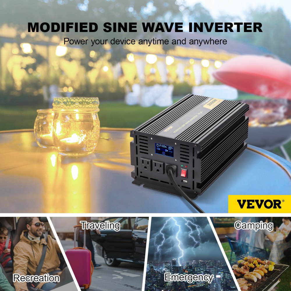 GYM-3000W - 3000W VEVOR 24V DC to 120V AC Inverter with LCD Display