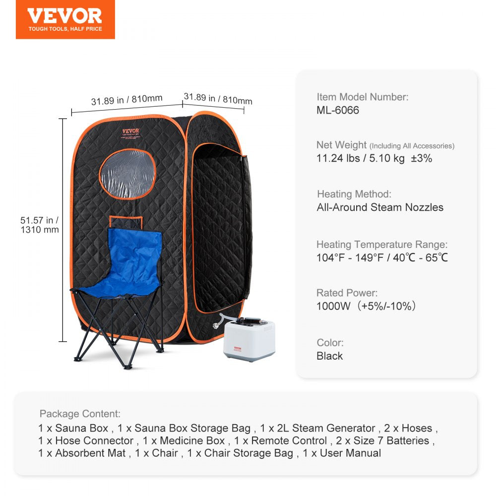 ML-6066-U - Compact Portable Steam Sauna Tent with Adjustable Heat & Timer