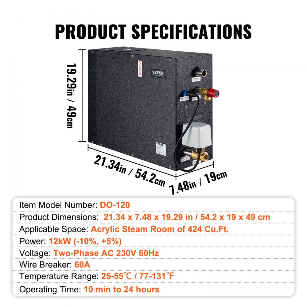DO-120 - 10.5KW Steam Shower Generator for Rooms up to 355 cu ft