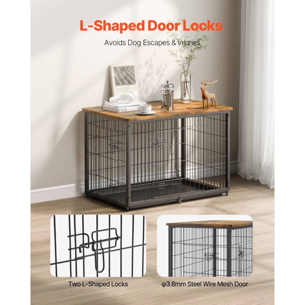 HFWDC03-03 - Elegant 38in Indoor Wooden Dog Crate with Dual Doors