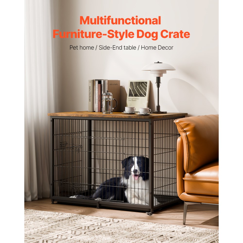 HFWDC03-04 - Elegant 44" Indoor Dog Crate with Dual Doors & Secure Design