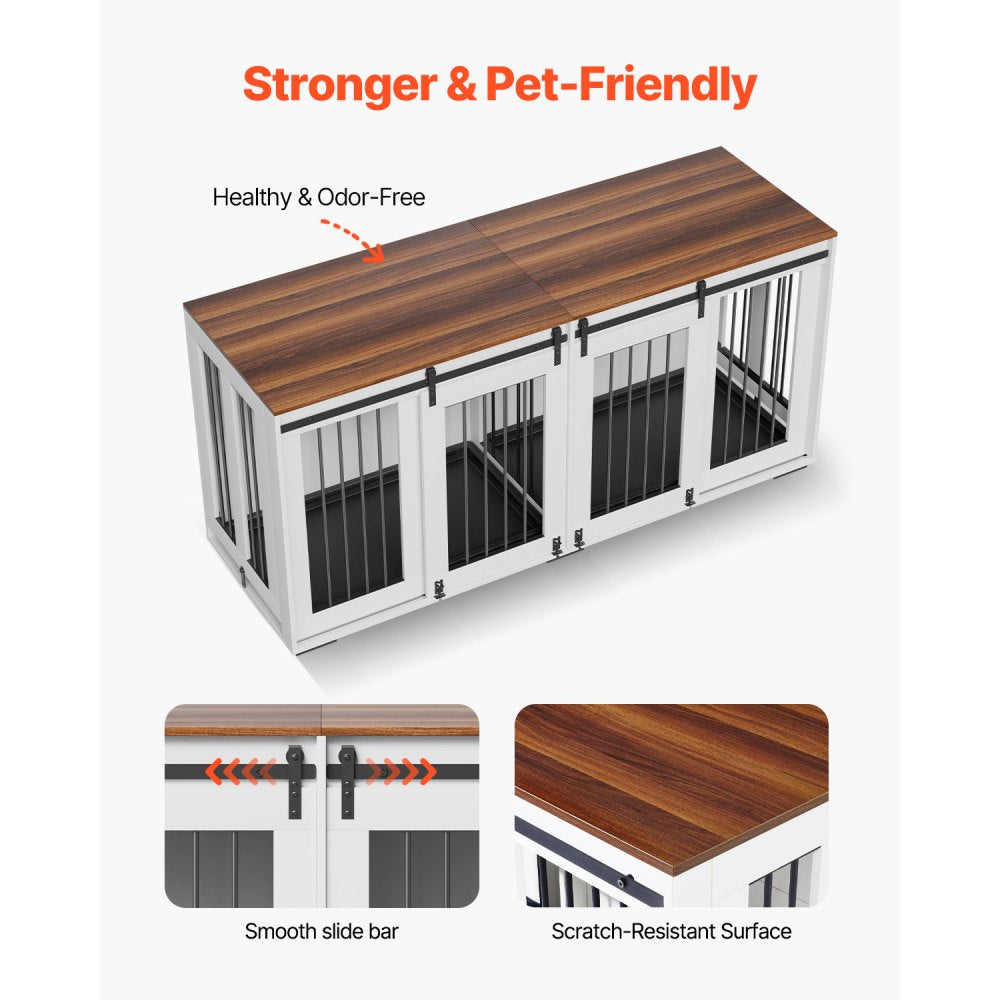SS-703 - Elegant 72" Wooden Dog Crate with Storage & Secure Locks