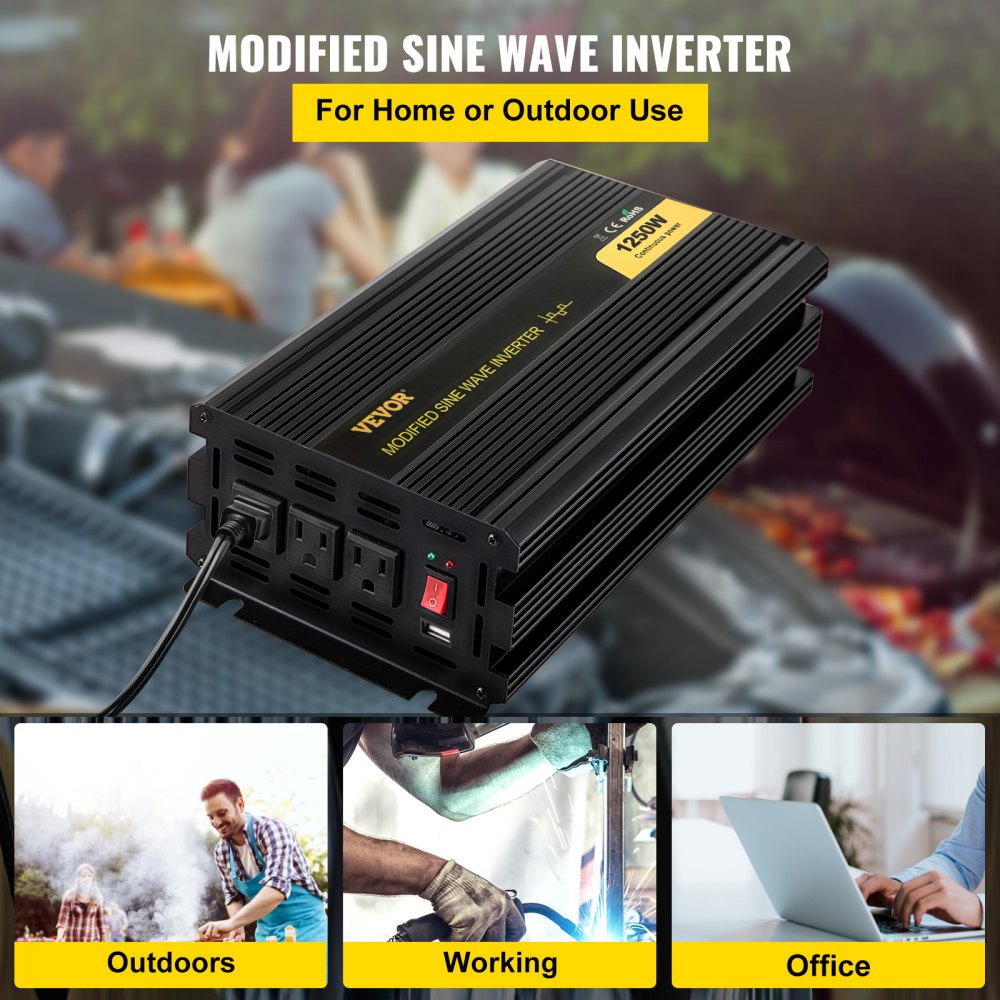 GYM-1250W - Durable 1250W VEVOR Inverter with LCD Control for RV & Solar