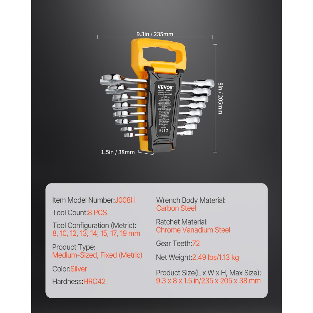 J008H - 8-Piece Metric Wrench Set for Efficient Automotive Repairs
