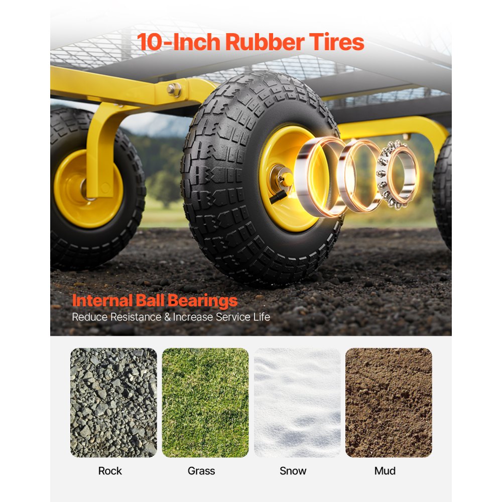 V900 - 900 lbs Q235 Steel 2-in-1 Garden Cart with Rubber Tires