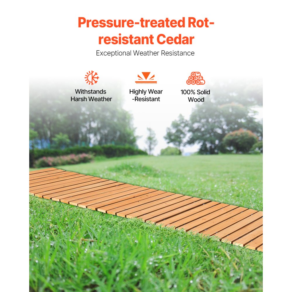 PW-S08 - 96x17" Cedar Garden Walkway, Non-Slip, Easy to Assemble