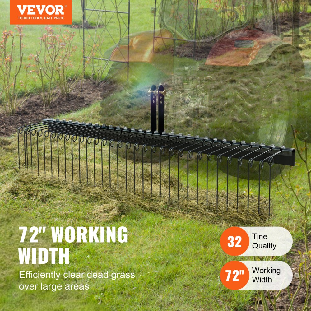PRAKE72 - 72-Inch Steel Landscape Rake for Easy Debris Cleanup