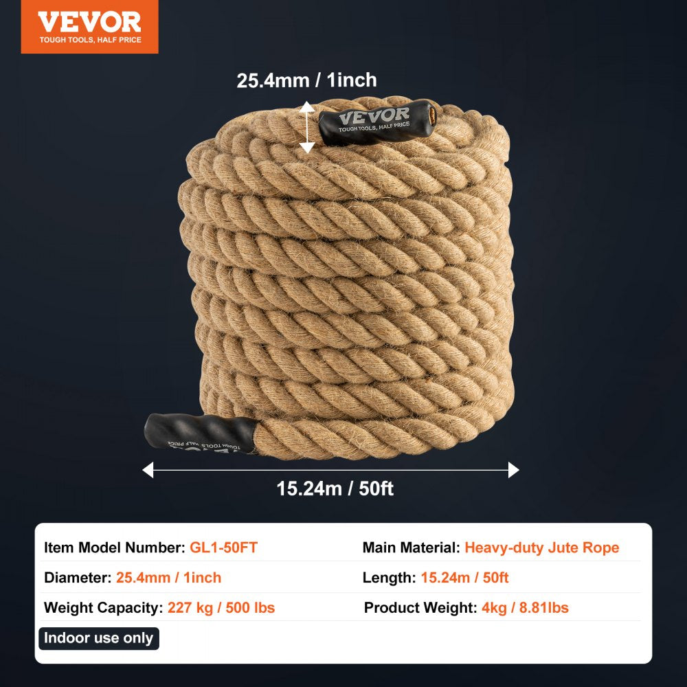 GL1-50FT - 1" x 50' Jute Climbing Rope for Heavy Duty Training