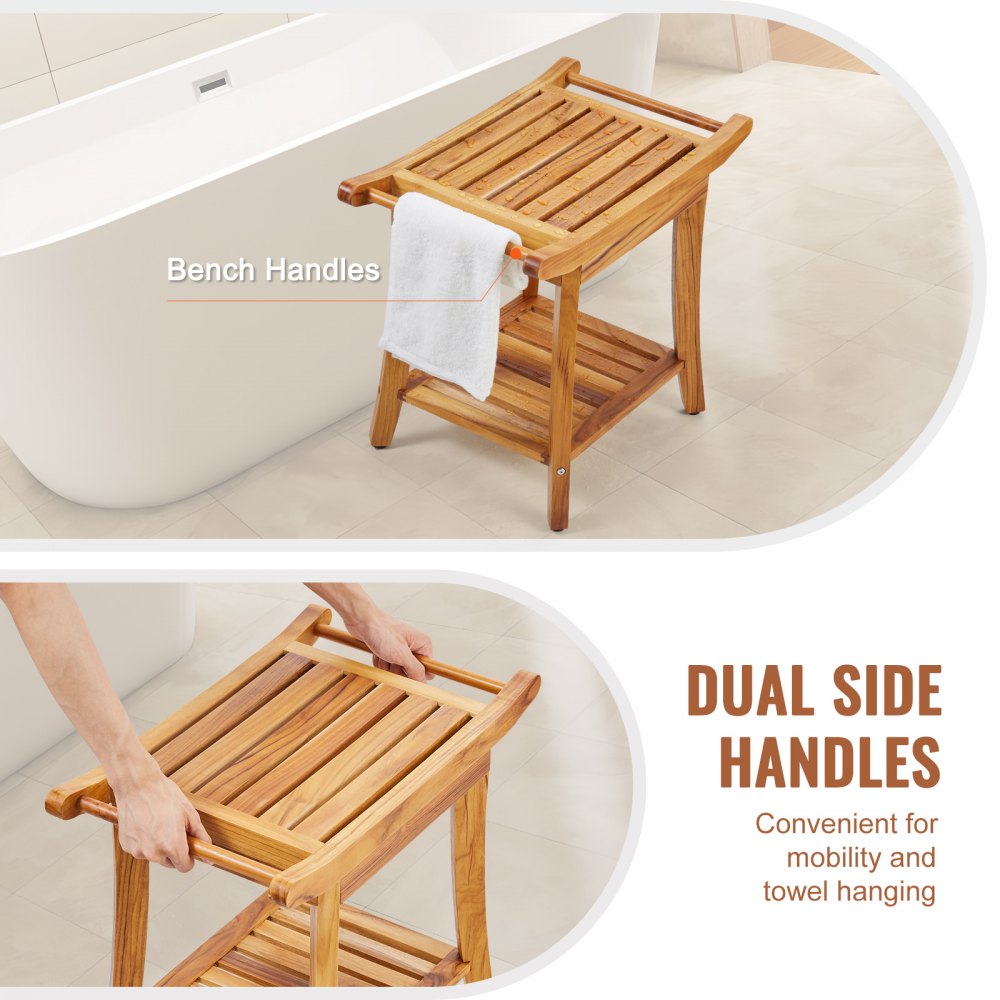 B3503 - 22" Teak Shower Bench, 300 lbs Capacity with Dual Handles