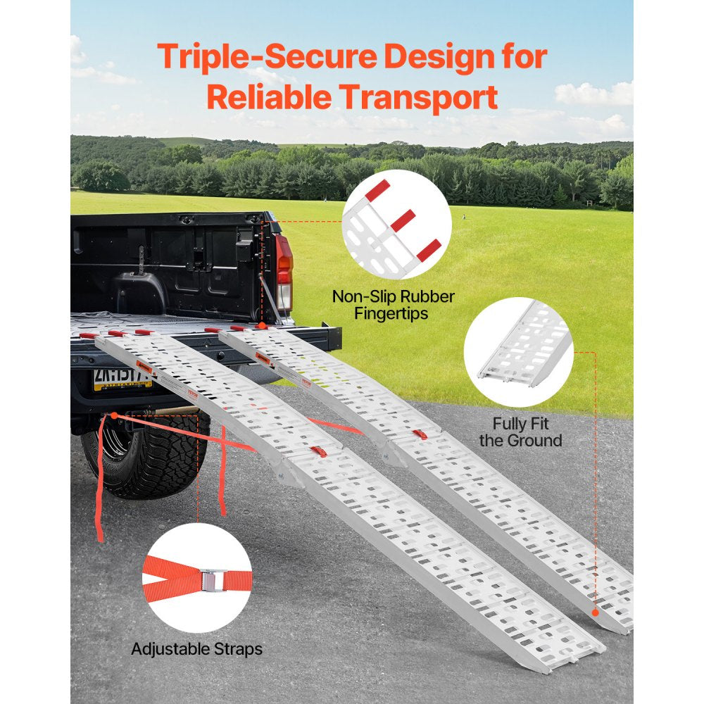LR001 - 1500 lbs Aluminum Loading Ramps with Rubber Grip & Quick Fold