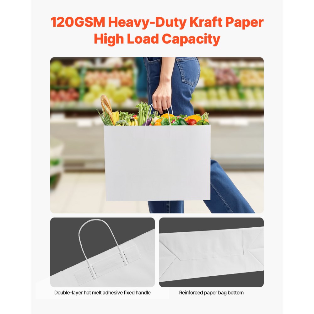 XD-H05 - 100% Recyclable Kraft Paper Shopping Bags 16"x6"x12" - 100 Pcs