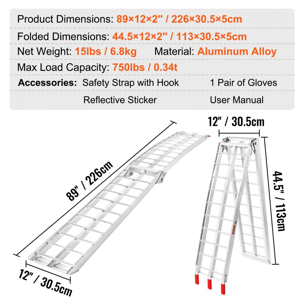 ATV-002-1 - 89" Aluminum Motorcycle Ramp, 750lbs Capacity, Folding Design