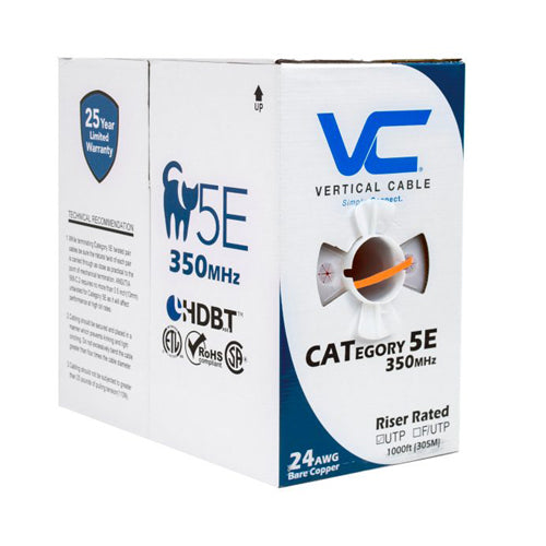 Vertical Cable 058-1936/ST/OR 24/8C Stranded BC CU CAT5E UTP PVC Jacket Pull Box 1000ft Orange